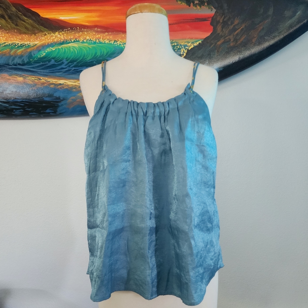 ANTHROPOLOGIE METTALIC BLUE TOP
